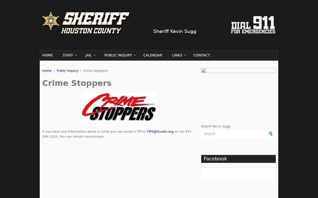 Houston County warrant tip reference, official Sheriff's Office Crime Stoppers information
